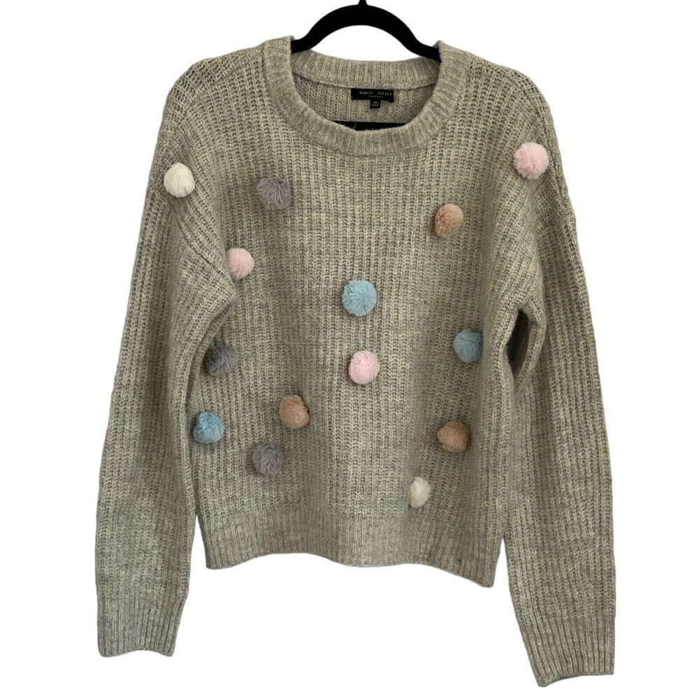 Romeo and Juliet Couture Pom Pom Knit Sweater Medium Pullover Beige